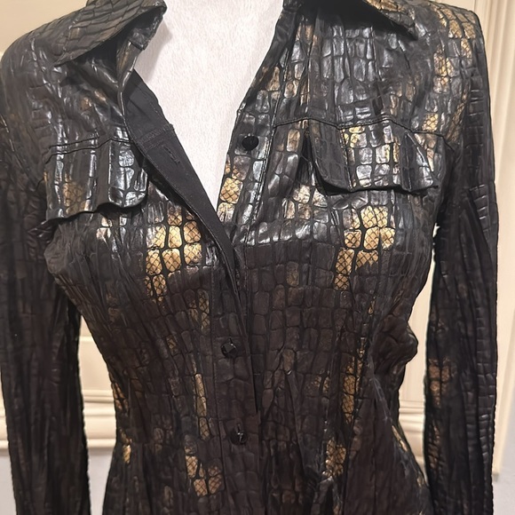 Alberto Makali Tops - Alberto Makali Button Front Blouse Collared Crinkle Fabric Patterned Size Medium